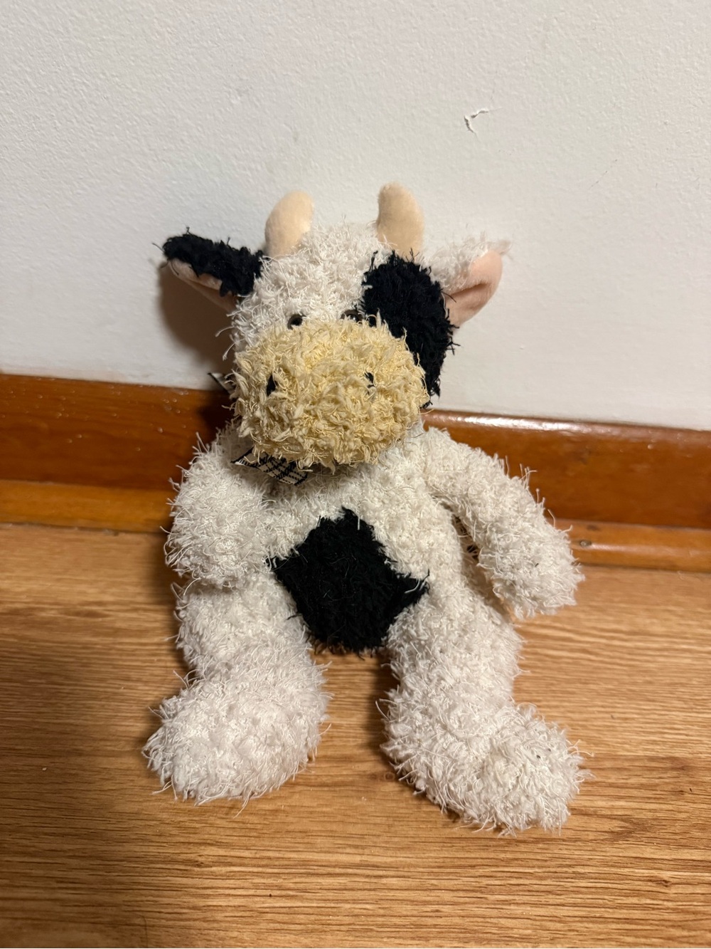 Russ Berrie Plush Latte Cow Black & White With Gingham Ribbon Stuffed Animal Toy